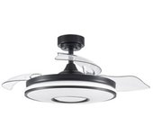 Ventilador De Techo Led Negro 48w Metal / Abs / Policarbonato Motor Dc Con Temporizador Mando A Distancia Palas Retractiles Verano E Invierno