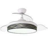 Ventilador De Techo Led Blanco / Gris 72w Metal/textil/abs/policarbonato Motor Dc Con Temporizador Mando A Distancia Palas Retractiles Verano E Inv