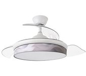 Ventilador De Techo Led Blanco/gris 72w Metal/textil/abs/policarbonato Motor Dc Con Temporizador Mando A Distancia Palas Retractiles Verano E Invie
