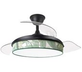 Ventilador De Techo Led Negro / Verde 72w Metal / Textil / Abs / Policarbonato Motor Dc Con Temporizador Mando A Distancia Palas Retractiles Verano