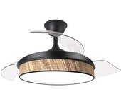 Ventilador De Techo Led Negro/canizo Oscuro 72w Metal/textil/abs/policarbonato Motor Dc Con Temporizador Mando A Distancia Palas Retractiles Veran