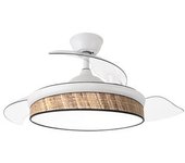 Ventilador De Techo Led Blanco/canizo Oscuro 72w Metal/textil/abs/policarbonato Motor Dc Con Temporizador Mando A Distancia Palas Retractiles Vera