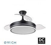 Ventilador De Techo Led Negro 72w Metal / Abs / Policarbonato Motor Dc Con Temporizador Mando A Distancia Palas Retractiles Verano E Invierno