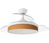 Ventilador De Techo Led Blanco / Naranja 72w Metal/textil/abs/policarbonato Motor Dc Con Temporizador Mando A Distancia Palas Retractiles Verano E