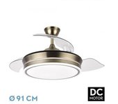 Ventilador De Techo Led Cuero 72w Metal / Abs / Policarbonato Motor Dc Con Temporizador Mando A Distancia Palas Retractiles Verano E Invierno