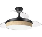 Ventilador De Techo Led Negro/canizo Claro 72w Metal/textil/abs/policarbonato Motor Dc Con Temporizador Mando A Distancia Palas Retractiles Verano