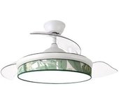 Ventilador De Techo Led Blanco / Verde 72w Metal/textil/abs/policarbonato Motor Dc Con Temporizador Mando A Distancia Palas Retractiles Verano E In