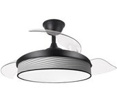 Ventilador De Techo Led Negro/gris 72w Metal/textil/abs/policarbonato Motor Dc Con Temporizador Mando A Distancia Palas Retractiles Verano E Inviern