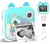 Cámara Instantánea Para Niños, Pantalla De 2,4 Pulgadas, 3 Rollos De Papel Térmico Y Tarjeta De 32 G - Verde