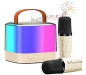 Mini Altavoz De Karaoke Con Bluetooth, 2 Micrófonos Inalámbricos Y Luces Led