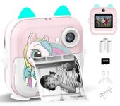 Cámara Instantánea Para Niños, Pantalla De 2,4 Pulgadas, 3 Rollos De Papel Térmico Y Tarjeta De 32 G - Rosa