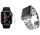 Kit De Correa De Acero + Herramienta+ Película De Hidrogel A Gift4me Compatible Con Reloj Apple Watch Edition Series 7 - 41mm - Gris / Transparente