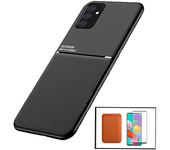 Kit Funda Magnética Anti-choque + Cartera Magnética Marrón + Cristal Templado Gorilasglass Gift4me Compatible Con Movil Samsung Galaxy M52 5g Negro
