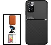 Kit Funda Magnética Anti-choque + Cartera Magnética Marron + Soporte Magnético Gift4me Compatible Con Movil Xiaomi Poco X4 Pro 5g - Negro