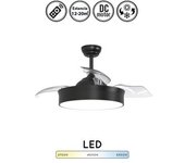 Ventilador De Techo Moderno Bombay Negro, Aspas Retractiles, Silencioso, Motor Dc, Lampara Plafón 36w
