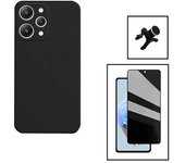Kit Funda Trasera De Silicona Liquida + Cristal Antiespía + Soporte Magnetico Extra Fuerte Gift4me Compatible Con Movil Xiaomi Redmi 12 5g - Negro
