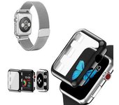 Kit Correa Milanesa Con Cierre Magnético+ Funda Protectora Con Vidrio Gift4me Compatible Con Reloj Apple Watch Series 7 - 41mm Gris
