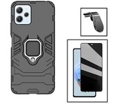 Kit Funda Magnética De Protección Militar + Cristal Gorilasglass Antiespía + Soporte Magnetico L Gift4me Compatible Con Movil Xiaomi Redmi 12 5g -