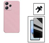 Kit Funda Trasera De Silicona Liquida + Cristal Antiespía + Soporte Magnetico Extra Fuerte Gift4me Compatible Con Movil Xiaomi Redmi 12 - Negro