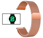 Kit Correa Milanesa Con Cierre Magnético + Cristal Templada Gorillasglass Gift4me Compatible Con Reloj Xiaomi Watch S1 - Rosa / Transparente