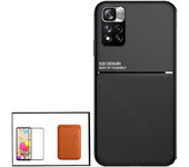 Kit Funda Magnética Anti-choque + Cartera Magnética Marrón + Cristal Templado Gorillasglass Gift4me Compatible Con Movil Xiaomi 11i - Negro
