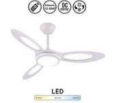 Ventilador De Techo Moderno Aspas Transparentes, Con Luz Led, Motor Dc Silencioso, En Color Blanco, Modelo Galerna.