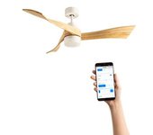 Ventilador De Techo 40w Silencioso Ø132 Cm, Blanco- Madera Natural- Con Luz- Wifi + Mando A Distancia, Create - Windlight Curve Dc