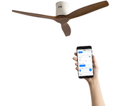 Ventilador De Techo 40w Silencioso Ø132 Cm, Blanco- Madera Oscura- Sin Luz- Wifi + Mando A Distancia, Create - Windcalm Dc