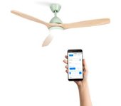 Ventilador De Techo 40w Silencioso Ø132 Cm, Verde Pastel- Madera Natural- Con Luz- Wifi + Mando A Distancia, Create - Windlight Cup Dc