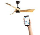 Ventilador De Techo 40w Silencioso Ø132 Cm, Negro- Madera Natural- Sin Luz- Wifi + Mando A Distancia, Create - Windlight Curve Dc