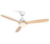 Ventilador De Techo 40w Silencioso Ø132 Cm, Blanco- Madera Natural- Con Luz- Mando A Distancia, Create - Windlight Cup Dc