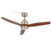 Ventilador De Techo 40w Silencioso Ø132 Cm, Níquel- Madera Oscura- Con Luz- Mando A Distancia, Create - Windstylance Dc