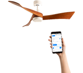 Ventilador De Techo 40w Silencioso Ø132 Cm, Blanco- Madera Oscura- Sin Luz- Wifi + Mando A Distancia, Create - Windlight Curve Dc