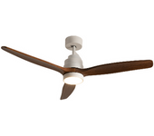Ventilador De Techo 40w Silencioso Ø132 Cm, Blanco- Madera Oscura- Con Luz- Mando A Distancia, Create - Windstylance Dc