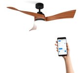 Ventilador De Techo 40w Silencioso Ø132 Cm, Negro- Madera Oscura- Con Luz- Wifi + Mando A Distancia, Create - Windlight Curve Dc