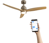 Ventilador De Techo 40w Silencioso Ø132 Cm, Níquel- Madera Natural- Con Luz- Wifi + Mando A Distancia, Create - Windstylance Dc