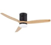 Ventilador De Techo Led 58w Ø132 Cm Madera Natural Negro / Haya Motor Dc 40w Silencioso Luz 18w Cct Modo Verano / Invierno Con Mando A Distancia