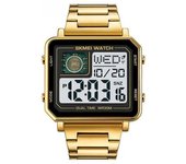 Reloj De Pulsera Digital Deportivo Resistente Al Agua Con Led Cuadrado De Cara Grande Para Hombre, Color Dorado