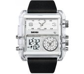 Reloj De Pulsera Con Pantalla Analógica Y Alarma De Cuarzo Led Cuadrado Para Hombre - Blanco Transparente