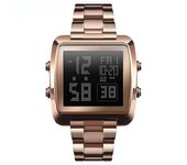 Reloj De Pulsera Digital Para Deportes Al Aire Libre Cuadrado Impermeable Para Hombres Con Retroiluminación Led/alarma-oro Rosa