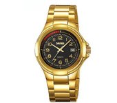 Reloj De Pulsera De Acero Inoxidable Para Hombre Con Movimiento De Cuarzo Y Fecha Automática, Esfera Negra Con Concha Dorada