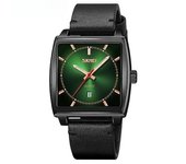 Reloj De Pulsera Analógico De Cuarzo Cuadrado Para Hombre, Correa De Cuero Con Calendario Automático - Superficie Verde Degradado