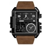 Reloj De Pulsera Digital Analógico De Cara Grande Cuadrado Led Para Hombres Con Cronómetro A Prueba De Agua - Negro