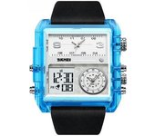 Reloj De Pulsera Con Pantalla Analógica Y Alarma De Cuarzo Led Cuadrado Para Hombre - Azul Transparente