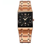 Reloj De Pulsera Cuadrado Con Fecha Y Movimiento De Cuarzo - Concha De Oro Rosa Y Esfera Negra