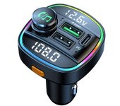 Transmisor Fm Modulador Luz Colorida Qc3.0 Pd 20w Carga Súper Rápida Usb Cargador De Automóvil Manos Libres Bluetooth Car Kit (negro)
