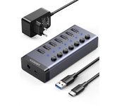 Ugreen Hub Usb 3.0 7 Puertos Con Interruptor Y Fuente De Alimentación De 24w (12 V/2 A), Ladrón Usb 3.0 De 7 Puertos 5gbps Con Adaptador De Corriente