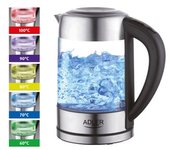Hervidor Agua Eléctrico, 1,7 L, Jarra Cristal, Regulador Temperatura, Resistencia Oculta Transparente 2200w Adler Ad 1247