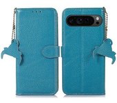 Funda Tipo Cartera Para Google Pixel 9 Pro De Piel De Vaca Auténtica Con Bloqueo Rfid Y Textura De Lichi.