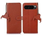 Funda Tipo Cartera Para Google Pixel 9 Pro De Piel De Vaca Auténtica Con Bloqueo Rfid Y Textura De Lichi.
